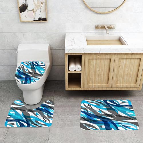 QRFASFZO 3 Stück Badematten und WC Vorleger Microfaser Weiches Badteppich badvorleger rutschfest Waschbar Badezimmerteppich Set,Dynamische abstrakte Muster in Blau, Weiß und Grau, Design und gewunde QRFASFZO 3 Stück Badematten und WC Vorleger Microfaser Weiches Badteppich badvorleger rutschfest Waschbar Badezimmerteppich Set,Dynamische abstrakte Muster in Blau, Weiß und Grau, Design und gewunde von QRFASFZO