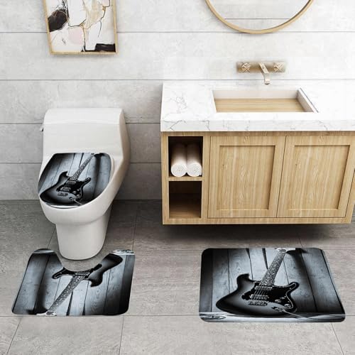 QRFASFZO 3 Stück Badematten und WC Vorleger Microfaser Weiches Badteppich badvorleger rutschfest Waschbar Badezimmerteppich Set,E-Gitarre, Klassische E-Gitarre mit Seil, in strukturierter Holzumgebu QRFASFZO 3 Stück Badematten und WC Vorleger Microfaser Weiches Badteppich badvorleger rutschfest Waschbar Badezimmerteppich Set,E-Gitarre, Klassische E-Gitarre mit Seil, in strukturierter Holzumgebu von QRFASFZO