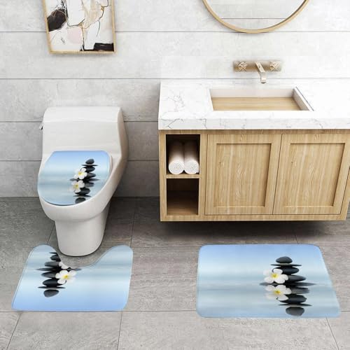 QRFASFZO 3 Stück Badematten und WC Vorleger Microfaser Weiches Badteppich badvorleger rutschfest Waschbar Badezimmerteppich Set,EIN instabiler schwarzer Stein mit Einer weißen Blume darauf, der Sich QRFASFZO 3 Stück Badematten und WC Vorleger Microfaser Weiches Badteppich badvorleger rutschfest Waschbar Badezimmerteppich Set,EIN instabiler schwarzer Stein mit Einer weißen Blume darauf, der Sich von QRFASFZO