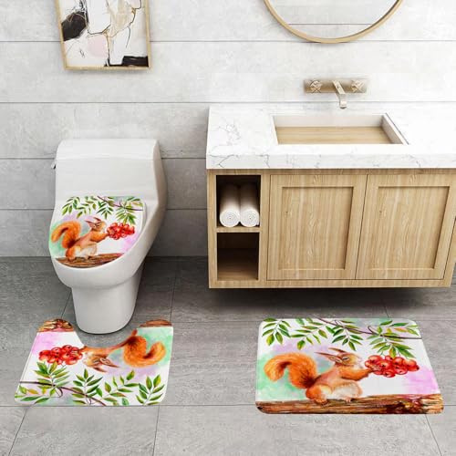 QRFASFZO 3 Stück Badematten und WC Vorleger Microfaser Weiches Badteppich badvorleger rutschfest Waschbar Badezimmerteppich Set,EIN orangefarbenes, Flauschiges Eichhörnchen sitzt auf einem Baum und QRFASFZO 3 Stück Badematten und WC Vorleger Microfaser Weiches Badteppich badvorleger rutschfest Waschbar Badezimmerteppich Set,EIN orangefarbenes, Flauschiges Eichhörnchen sitzt auf einem Baum und von QRFASFZO