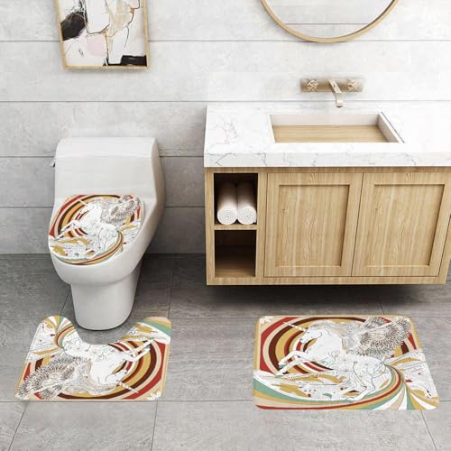 QRFASFZO 3 Stück Badematten und WC Vorleger Microfaser Weiches Badteppich badvorleger rutschfest Waschbar Badezimmerteppich Set,Einhorn, Pop-Art-Kulturgrafik des Alten Einhorns mit Engel QRFASFZO 3 Stück Badematten und WC Vorleger Microfaser Weiches Badteppich badvorleger rutschfest Waschbar Badezimmerteppich Set,Einhorn, Pop-Art-Kulturgrafik des Alten Einhorns mit Engel von QRFASFZO