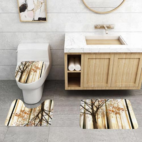 QRFASFZO 3 Stück Badematten und WC Vorleger Microfaser Weiches Badteppich badvorleger rutschfest Waschbar Badezimmerteppich Set,Einsamer Baum im nebligen Herbstwald, mit Bäumen voller gelber Blätter QRFASFZO 3 Stück Badematten und WC Vorleger Microfaser Weiches Badteppich badvorleger rutschfest Waschbar Badezimmerteppich Set,Einsamer Baum im nebligen Herbstwald, mit Bäumen voller gelber Blätter von QRFASFZO