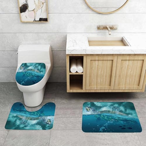 QRFASFZO 3 Stück Badematten und WC Vorleger Microfaser Weiches Badteppich badvorleger rutschfest Waschbar Badezimmerteppich Set,Elegante Meeresschildkröte zunächst im Wasser, Meeresabenteuerschildkr QRFASFZO 3 Stück Badematten und WC Vorleger Microfaser Weiches Badteppich badvorleger rutschfest Waschbar Badezimmerteppich Set,Elegante Meeresschildkröte zunächst im Wasser, Meeresabenteuerschildkr von QRFASFZO