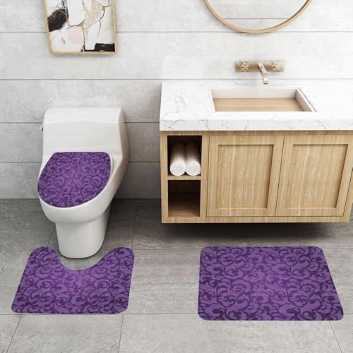 QRFASFZO 3 Stück Badematten und WC Vorleger Microfaser Weiches Badteppich badvorleger rutschfest Waschbar Badezimmerteppich Set,Elegantes lila Blumenmuster, üppiges lila Wirbelmuster QRFASFZO 3 Stück Badematten und WC Vorleger Microfaser Weiches Badteppich badvorleger rutschfest Waschbar Badezimmerteppich Set,Elegantes lila Blumenmuster, üppiges lila Wirbelmuster von QRFASFZO