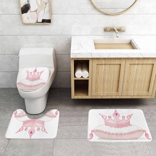 QRFASFZO 3 Stück Badematten und WC Vorleger Microfaser Weiches Badteppich badvorleger rutschfest Waschbar Badezimmerteppich Set,Entzückende Krone auf dem Kissen von QRFASFZO