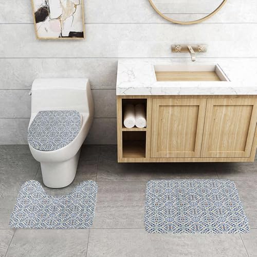 QRFASFZO 3 Stück Badematten und WC Vorleger Microfaser Weiches Badteppich badvorleger rutschfest Waschbar Badezimmerteppich Set,Ethnische portugiesische Azulejo-Fliesen, Blumenmosaik Eur QRFASFZO 3 Stück Badematten und WC Vorleger Microfaser Weiches Badteppich badvorleger rutschfest Waschbar Badezimmerteppich Set,Ethnische portugiesische Azulejo-Fliesen, Blumenmosaik Eur von QRFASFZO