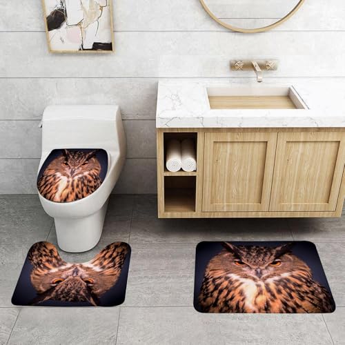 QRFASFZO 3 Stück Badematten und WC Vorleger Microfaser Weiches Badteppich badvorleger rutschfest Waschbar Badezimmerteppich Set,Eulenporträt, Nahaufnahme Einer Eule, orangefarbene Augen und hellbrau QRFASFZO 3 Stück Badematten und WC Vorleger Microfaser Weiches Badteppich badvorleger rutschfest Waschbar Badezimmerteppich Set,Eulenporträt, Nahaufnahme Einer Eule, orangefarbene Augen und hellbrau von QRFASFZO