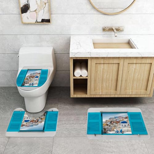 QRFASFZO 3 Stück Badematten und WC Vorleger Microfaser Weiches Badteppich badvorleger rutschfest Waschbar Badezimmerteppich Set,Europäisches Stadtbild, altes Fenster mit Blick auf das traditionelle QRFASFZO 3 Stück Badematten und WC Vorleger Microfaser Weiches Badteppich badvorleger rutschfest Waschbar Badezimmerteppich Set,Europäisches Stadtbild, altes Fenster mit Blick auf das traditionelle von QRFASFZO