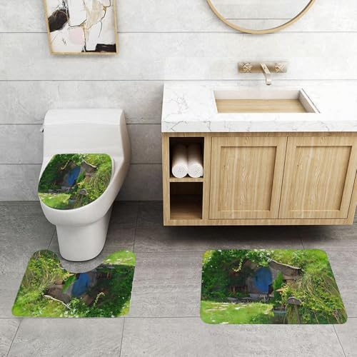 QRFASFZO 3 Stück Badematten und WC Vorleger Microfaser Weiches Badteppich badvorleger rutschfest Waschbar Badezimmerteppich Set,Fantasie-Cottage, gemütliche Residenz mit Einer blauen runden Tür, EIN QRFASFZO 3 Stück Badematten und WC Vorleger Microfaser Weiches Badteppich badvorleger rutschfest Waschbar Badezimmerteppich Set,Fantasie-Cottage, gemütliche Residenz mit Einer blauen runden Tür, EIN von QRFASFZO