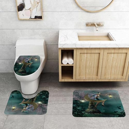 QRFASFZO 3 Stück Badematten und WC Vorleger Microfaser Weiches Badteppich badvorleger rutschfest Waschbar Badezimmerteppich Set,Fantasy, Kleine Elfe mit Laterne, die auf einem Mondstein sitzt, Märch QRFASFZO 3 Stück Badematten und WC Vorleger Microfaser Weiches Badteppich badvorleger rutschfest Waschbar Badezimmerteppich Set,Fantasy, Kleine Elfe mit Laterne, die auf einem Mondstein sitzt, Märch von QRFASFZO