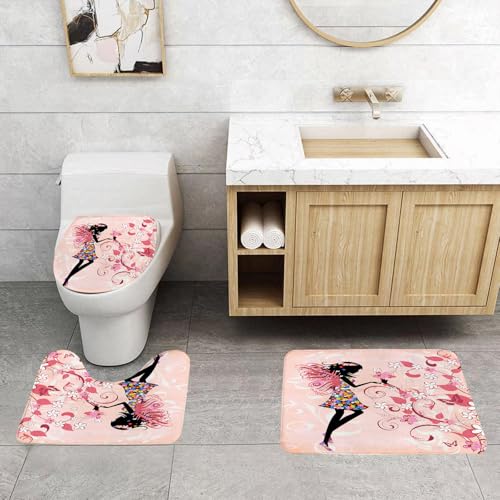 QRFASFZO 3 Stück Badematten und WC Vorleger Microfaser Weiches Badteppich badvorleger rutschfest Waschbar Badezimmerteppich Set,Fee Mädchen, rosa Schmetterlinge und Blumen Schönes Mädchen QRFASFZO 3 Stück Badematten und WC Vorleger Microfaser Weiches Badteppich badvorleger rutschfest Waschbar Badezimmerteppich Set,Fee Mädchen, rosa Schmetterlinge und Blumen Schönes Mädchen von QRFASFZO