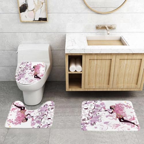 QRFASFZO 3 Stück Badematten und WC Vorleger Microfaser Weiches Badteppich badvorleger rutschfest Waschbar Badezimmerteppich Set,Fee mit Blumen und Schmetterlingen geschmückt, fliegend zwischen einem QRFASFZO 3 Stück Badematten und WC Vorleger Microfaser Weiches Badteppich badvorleger rutschfest Waschbar Badezimmerteppich Set,Fee mit Blumen und Schmetterlingen geschmückt, fliegend zwischen einem von QRFASFZO