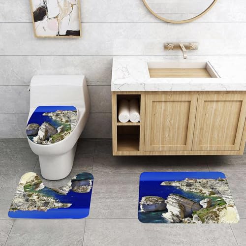 QRFASFZO 3 Stück Badematten und WC Vorleger Microfaser Weiches Badteppich badvorleger rutschfest Waschbar Badezimmerteppich Set,Fernweh-Set, Stadt Binifacio in Les Rochers, Küste Korsikas, Klippe von QRFASFZO
