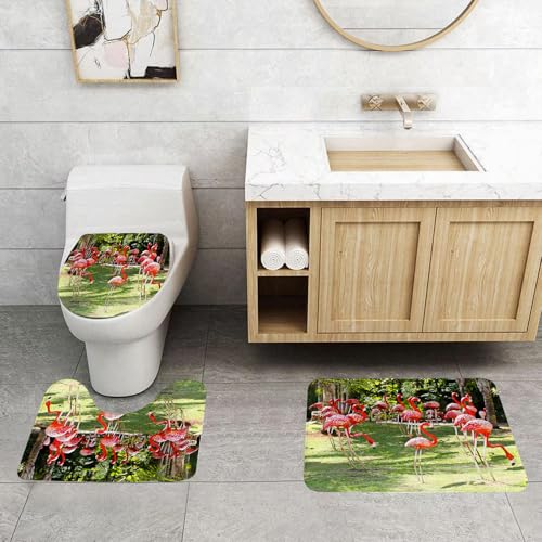 QRFASFZO 3 Stück Badematten und WC Vorleger Microfaser Weiches Badteppich badvorleger rutschfest Waschbar Badezimmerteppich Set,Flamingo, Flamingo-Vogel-Modell im Garten in leuchtenden Farben und QRFASFZO 3 Stück Badematten und WC Vorleger Microfaser Weiches Badteppich badvorleger rutschfest Waschbar Badezimmerteppich Set,Flamingo, Flamingo-Vogel-Modell im Garten in leuchtenden Farben und von QRFASFZO