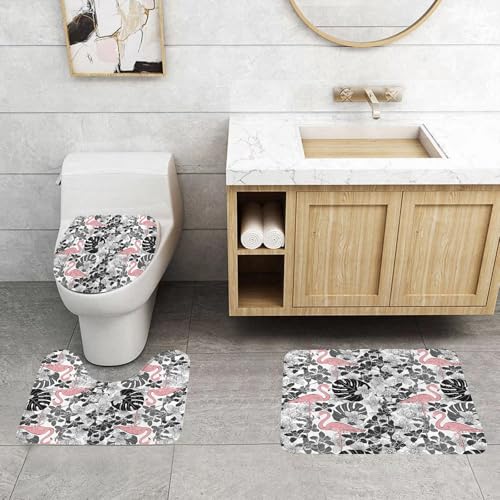 QRFASFZO 3 Stück Badematten und WC Vorleger Microfaser Weiches Badteppich badvorleger rutschfest Waschbar Badezimmerteppich Set,Flamingo, Flamingos Muster Blätter und Blumen tropischen Pflanzen auf QRFASFZO 3 Stück Badematten und WC Vorleger Microfaser Weiches Badteppich badvorleger rutschfest Waschbar Badezimmerteppich Set,Flamingo, Flamingos Muster Blätter und Blumen tropischen Pflanzen auf von QRFASFZO