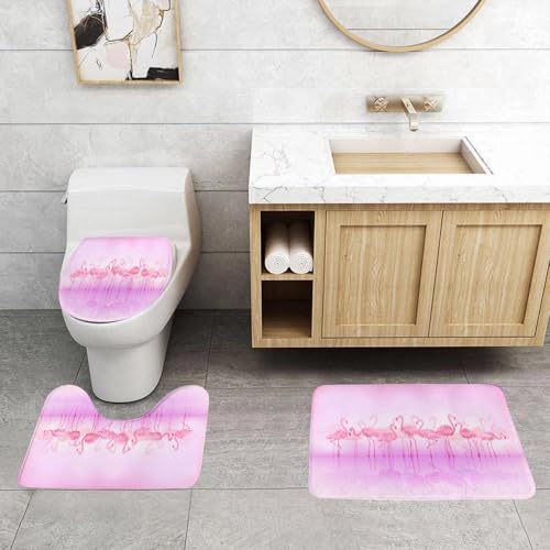 QRFASFZO 3 Stück Badematten und WC Vorleger Microfaser Weiches Badteppich badvorleger rutschfest Waschbar Badezimmerteppich Set,Flamingo, Herde karibischer Flamingos über See und Vögel Abstrakter ve QRFASFZO 3 Stück Badematten und WC Vorleger Microfaser Weiches Badteppich badvorleger rutschfest Waschbar Badezimmerteppich Set,Flamingo, Herde karibischer Flamingos über See und Vögel Abstrakter ve von QRFASFZO