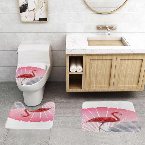 QRFASFZO 3 Stück Badematten und WC Vorleger Microfaser Weiches Badteppich badvorleger rutschfest Waschbar Badezimmerteppich Set,Flamingo im Low-Poly-Stil. Polygonaler Flamingo von QRFASFZO