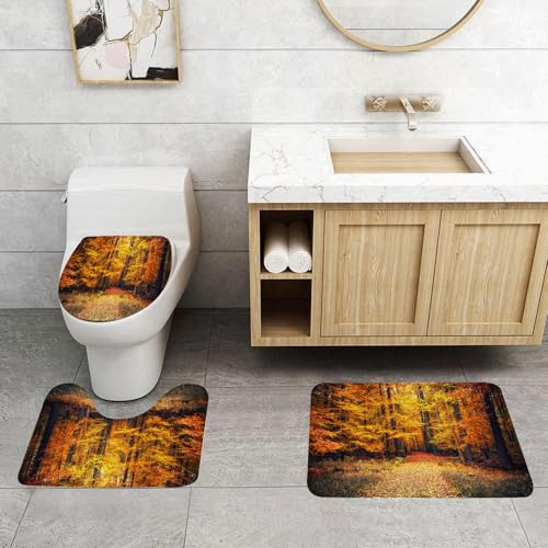 QRFASFZO 3 Stück Badematten und WC Vorleger Microfaser Weiches Badteppich badvorleger rutschfest Waschbar Badezimmerteppich Set,Forest Orange von, Magisches Herbstfoto im Nationalpark mit mystischem QRFASFZO 3 Stück Badematten und WC Vorleger Microfaser Weiches Badteppich badvorleger rutschfest Waschbar Badezimmerteppich Set,Forest Orange von, Magisches Herbstfoto im Nationalpark mit mystischem von QRFASFZO