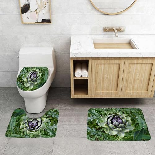 QRFASFZO 3 Stück Badematten und WC Vorleger Microfaser Weiches Badteppich badvorleger rutschfest Waschbar Badezimmerteppich Set,Fotografie von blühendem Gemüse Landwirtschaft Natur Kunst von QRFASFZO