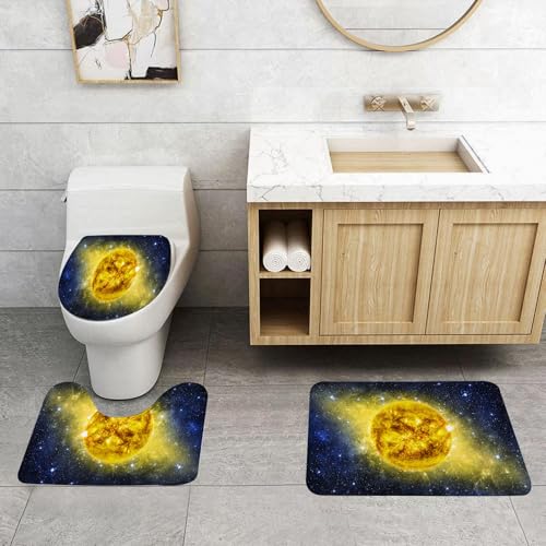 QRFASFZO 3 Stück Badematten und WC Vorleger Microfaser Weiches Badteppich badvorleger rutschfest Waschbar Badezimmerteppich Set,Galaxienpanorama der Sonne im Weltall mit Lichteffekten Dynamisches Ze von QRFASFZO