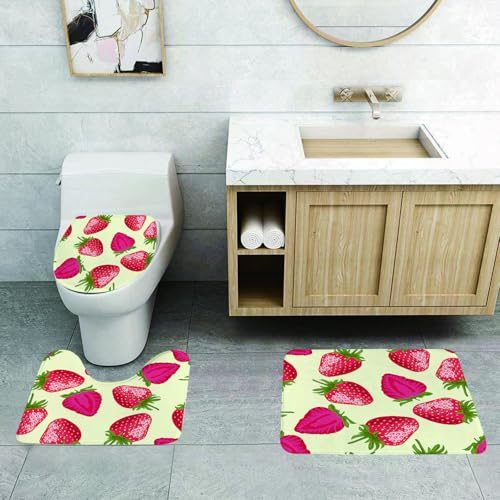QRFASFZO 3 Stück Badematten und WC Vorleger Microfaser Weiches Badteppich badvorleger rutschfest Waschbar Badezimmerteppich Set,Ganze Erdbeere, Sich wiederholendes Erdbeerdesign, angenehmes Erdbeerm QRFASFZO 3 Stück Badematten und WC Vorleger Microfaser Weiches Badteppich badvorleger rutschfest Waschbar Badezimmerteppich Set,Ganze Erdbeere, Sich wiederholendes Erdbeerdesign, angenehmes Erdbeerm von QRFASFZO