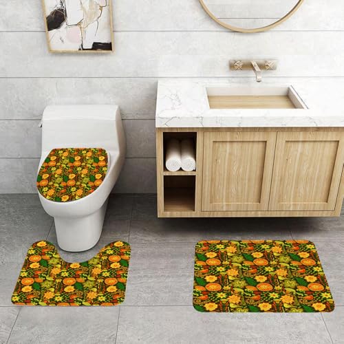 QRFASFZO 3 Stück Badematten und WC Vorleger Microfaser Weiches Badteppich badvorleger rutschfest Waschbar Badezimmerteppich Set,Garten, dekoratives Natur-Wildtiermuster mit Vögeln und Sommerblumen von QRFASFZO