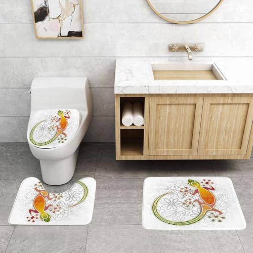 QRFASFZO 3 Stück Badematten und WC Vorleger Microfaser Weiches Badteppich badvorleger rutschfest Waschbar Badezimmerteppich Set,Gecko-Kunst, bunter Gecko mit Blumenmuster, mit Hellen Blumen als Them QRFASFZO 3 Stück Badematten und WC Vorleger Microfaser Weiches Badteppich badvorleger rutschfest Waschbar Badezimmerteppich Set,Gecko-Kunst, bunter Gecko mit Blumenmuster, mit Hellen Blumen als Them von QRFASFZO