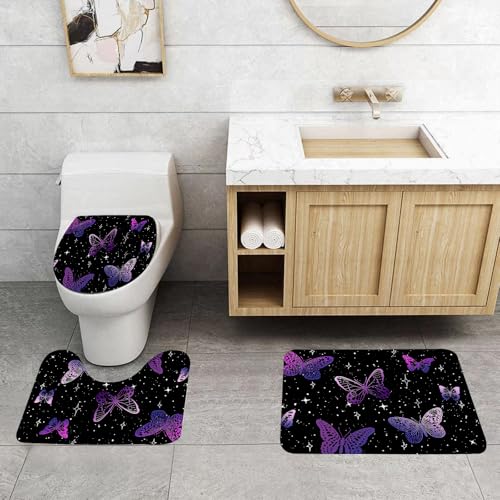 QRFASFZO 3 Stück Badematten und WC Vorleger Microfaser Weiches Badteppich badvorleger rutschfest Waschbar Badezimmerteppich Set,Geheimnisvolles Sternenlicht, lila Schmetterling flattert zwischen Ste QRFASFZO 3 Stück Badematten und WC Vorleger Microfaser Weiches Badteppich badvorleger rutschfest Waschbar Badezimmerteppich Set,Geheimnisvolles Sternenlicht, lila Schmetterling flattert zwischen Ste von QRFASFZO