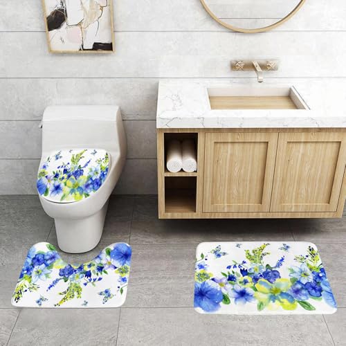 QRFASFZO 3 Stück Badematten und WC Vorleger Microfaser Weiches Badteppich badvorleger rutschfest Waschbar Badezimmerteppich Set,Gelb und Blau, Aquarellblüte, blühende Blumen-Designkunst, QRFASFZO 3 Stück Badematten und WC Vorleger Microfaser Weiches Badteppich badvorleger rutschfest Waschbar Badezimmerteppich Set,Gelb und Blau, Aquarellblüte, blühende Blumen-Designkunst, von QRFASFZO