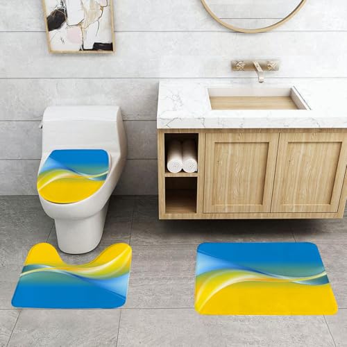QRFASFZO 3 Stück Badematten und WC Vorleger Microfaser Weiches Badteppich badvorleger rutschfest Waschbar Badezimmerteppich Set,Gelb und Blau, Farbwellen, ukrainische Flagge inspiriert des QRFASFZO 3 Stück Badematten und WC Vorleger Microfaser Weiches Badteppich badvorleger rutschfest Waschbar Badezimmerteppich Set,Gelb und Blau, Farbwellen, ukrainische Flagge inspiriert des von QRFASFZO