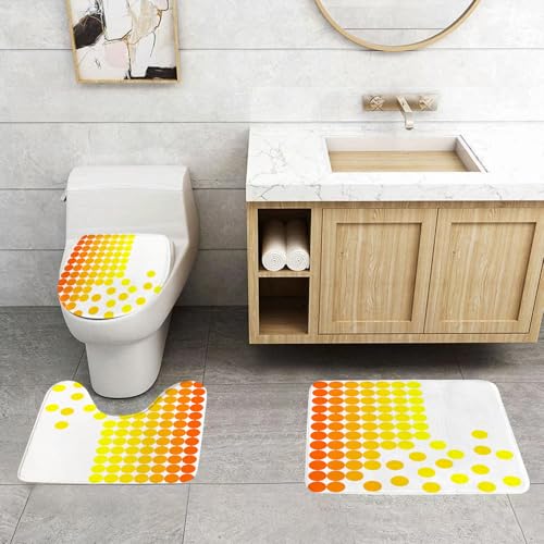 QRFASFZO 3 Stück Badematten und WC Vorleger Microfaser Weiches Badteppich badvorleger rutschfest Waschbar Badezimmerteppich Set,Gelb und Weiß, abstrakte Komposition mit Ombre-Punkten, leuchtenden FA von QRFASFZO