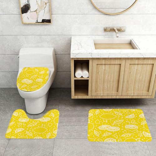 QRFASFZO 3 Stück Badematten und WC Vorleger Microfaser Weiches Badteppich badvorleger rutschfest Waschbar Badezimmerteppich Set,Gelb und Weiß, frisches künstlerisches Muster. Saftige Zitronen. Organ QRFASFZO 3 Stück Badematten und WC Vorleger Microfaser Weiches Badteppich badvorleger rutschfest Waschbar Badezimmerteppich Set,Gelb und Weiß, frisches künstlerisches Muster. Saftige Zitronen. Organ von QRFASFZO