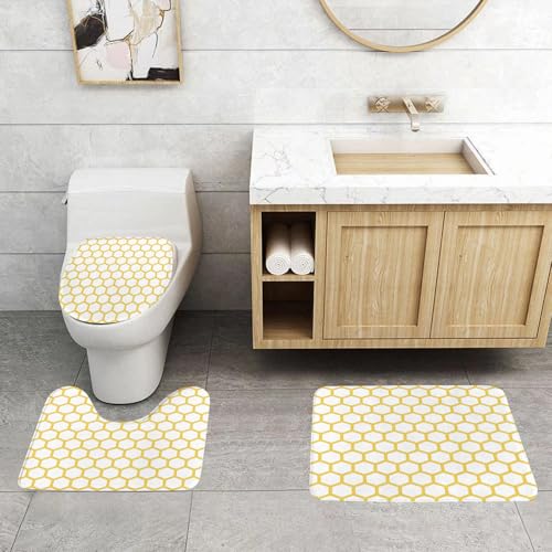 QRFASFZO 3 Stück Badematten und WC Vorleger Microfaser Weiches Badteppich badvorleger rutschfest Waschbar Badezimmerteppich Set,Gelb und Weiß, sechseckiges Muster Waben Bienenstock Simplistic Geomet QRFASFZO 3 Stück Badematten und WC Vorleger Microfaser Weiches Badteppich badvorleger rutschfest Waschbar Badezimmerteppich Set,Gelb und Weiß, sechseckiges Muster Waben Bienenstock Simplistic Geomet von QRFASFZO