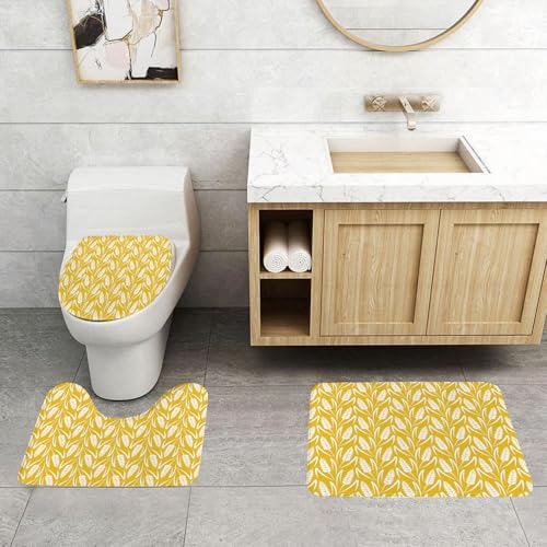 QRFASFZO 3 Stück Badematten und WC Vorleger Microfaser Weiches Badteppich badvorleger rutschfest Waschbar Badezimmerteppich Set,Gelb und Weiß, wachsendes Roggenfeld, Silhouetten von Weizenähren, Vol QRFASFZO 3 Stück Badematten und WC Vorleger Microfaser Weiches Badteppich badvorleger rutschfest Waschbar Badezimmerteppich Set,Gelb und Weiß, wachsendes Roggenfeld, Silhouetten von Weizenähren, Vol von QRFASFZO