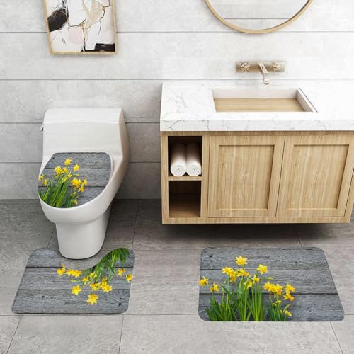 QRFASFZO 3 Stück Badematten und WC Vorleger Microfaser Weiches Badteppich badvorleger rutschfest Waschbar Badezimmerteppich Set,Gelbe Blume, Strauß Narzissen auf Holzbrettern im rustikalen Garten QRFASFZO 3 Stück Badematten und WC Vorleger Microfaser Weiches Badteppich badvorleger rutschfest Waschbar Badezimmerteppich Set,Gelbe Blume, Strauß Narzissen auf Holzbrettern im rustikalen Garten von QRFASFZO