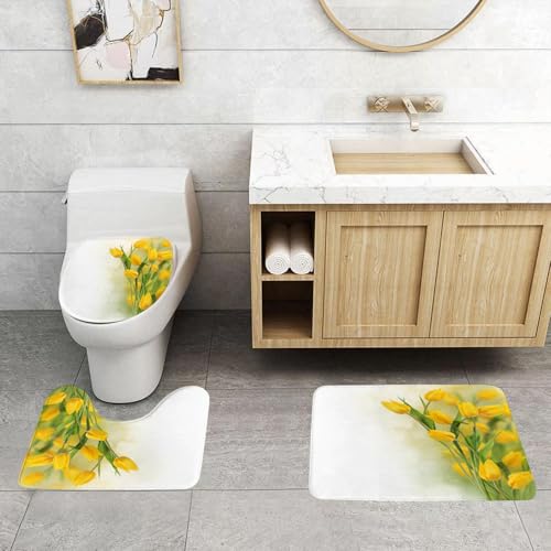 QRFASFZO 3 Stück Badematten und WC Vorleger Microfaser Weiches Badteppich badvorleger rutschfest Waschbar Badezimmerteppich Set,Gelbe Blume, romantischer Strauß Tulpen QRFASFZO 3 Stück Badematten und WC Vorleger Microfaser Weiches Badteppich badvorleger rutschfest Waschbar Badezimmerteppich Set,Gelbe Blume, romantischer Strauß Tulpen von QRFASFZO
