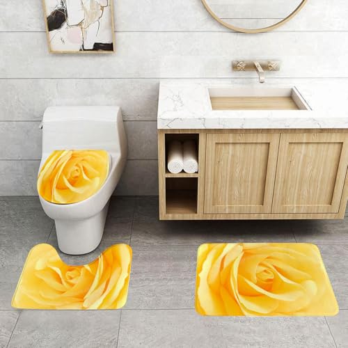 QRFASFZO 3 Stück Badematten und WC Vorleger Microfaser Weiches Badteppich badvorleger rutschfest Waschbar Badezimmerteppich Set,Gelbe Blume, weiches zartes Rosa Nahaufnahme romantische verträumte Fr QRFASFZO 3 Stück Badematten und WC Vorleger Microfaser Weiches Badteppich badvorleger rutschfest Waschbar Badezimmerteppich Set,Gelbe Blume, weiches zartes Rosa Nahaufnahme romantische verträumte Fr von QRFASFZO
