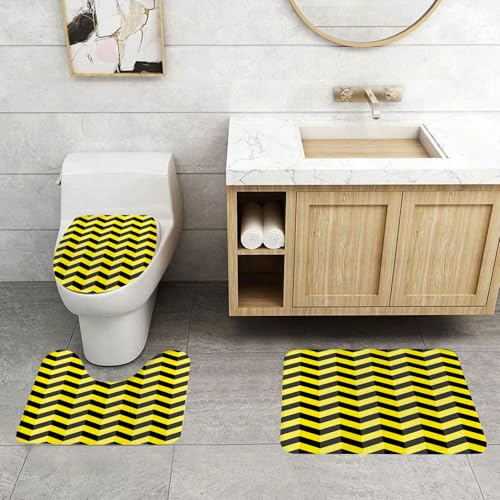 QRFASFZO 3 Stück Badematten und WC Vorleger Microfaser Weiches Badteppich badvorleger rutschfest Waschbar Badezimmerteppich Set,Gelbes Chevron, schwarz-gelbes Chevron-Muster, Gefahr QRFASFZO 3 Stück Badematten und WC Vorleger Microfaser Weiches Badteppich badvorleger rutschfest Waschbar Badezimmerteppich Set,Gelbes Chevron, schwarz-gelbes Chevron-Muster, Gefahr von QRFASFZO