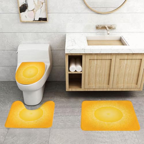 QRFASFZO 3 Stück Badematten und WC Vorleger Microfaser Weiches Badteppich badvorleger rutschfest Waschbar Badezimmerteppich Set,Gelbes Dekor, Modernes digitales Bild der Sonne mit Sonnenschein in co von QRFASFZO