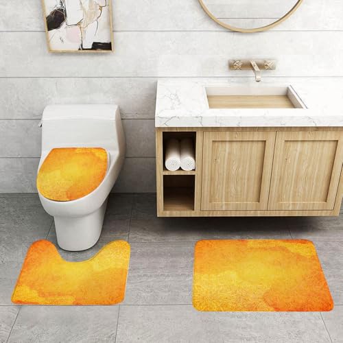 QRFASFZO 3 Stück Badematten und WC Vorleger Microfaser Weiches Badteppich badvorleger rutschfest Waschbar Badezimmerteppich Set,Gelbes Mandala, indisches Stammes-Orange-Muster Vintage Grunge Curly O von QRFASFZO