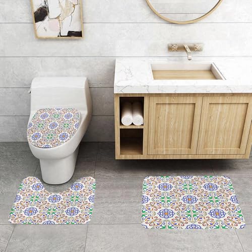 QRFASFZO 3 Stück Badematten und WC Vorleger Microfaser Weiches Badteppich badvorleger rutschfest Waschbar Badezimmerteppich Set,Geometrische, portugiesische Fliesen, Florale europäische1 QRFASFZO 3 Stück Badematten und WC Vorleger Microfaser Weiches Badteppich badvorleger rutschfest Waschbar Badezimmerteppich Set,Geometrische, portugiesische Fliesen, Florale europäische1 von QRFASFZO