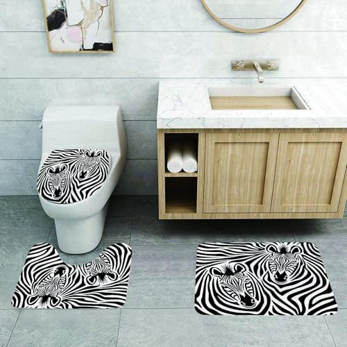 QRFASFZO 3 Stück Badematten und WC Vorleger Microfaser Weiches Badteppich badvorleger rutschfest Waschbar Badezimmerteppich Set,Geometrische Dekoration, farbige Dreiecke EIN von QRFASFZO