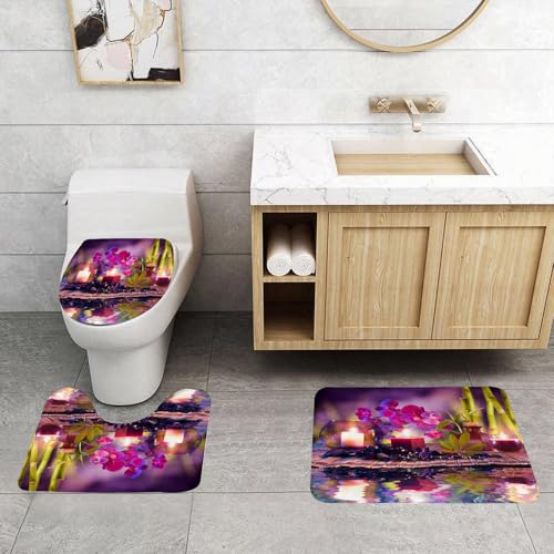 QRFASFZO 3 Stück Badematten und WC Vorleger Microfaser Weiches Badteppich badvorleger rutschfest Waschbar Badezimmerteppich Set,Gepaart mit Orchideen, Kerzen, Steinen und Reflexionen, lila Orchideen QRFASFZO 3 Stück Badematten und WC Vorleger Microfaser Weiches Badteppich badvorleger rutschfest Waschbar Badezimmerteppich Set,Gepaart mit Orchideen, Kerzen, Steinen und Reflexionen, lila Orchideen von QRFASFZO