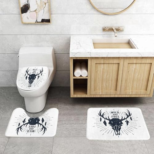 QRFASFZO 3 Stück Badematten und WC Vorleger Microfaser Weiches Badteppich badvorleger rutschfest Waschbar Badezimmerteppich Set,Geweih-Dekor, Stammes-Vintage-Grunge-Hirschkopf Wild QRFASFZO 3 Stück Badematten und WC Vorleger Microfaser Weiches Badteppich badvorleger rutschfest Waschbar Badezimmerteppich Set,Geweih-Dekor, Stammes-Vintage-Grunge-Hirschkopf Wild von QRFASFZO