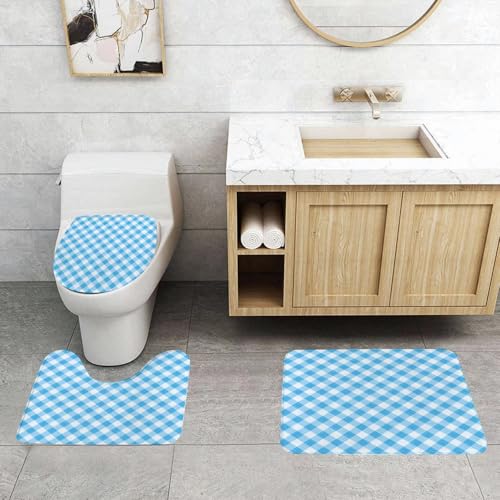 QRFASFZO 3 Stück Badematten und WC Vorleger Microfaser Weiches Badteppich badvorleger rutschfest Waschbar Badezimmerteppich Set,Gitter, blau und weiß Karierte Textur Bild im Landhausstil Kreuz Karie QRFASFZO 3 Stück Badematten und WC Vorleger Microfaser Weiches Badteppich badvorleger rutschfest Waschbar Badezimmerteppich Set,Gitter, blau und weiß Karierte Textur Bild im Landhausstil Kreuz Karie von QRFASFZO