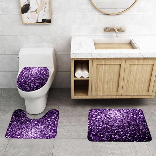 QRFASFZO 3 Stück Badematten und WC Vorleger Microfaser Weiches Badteppich badvorleger rutschfest Waschbar Badezimmerteppich Set,Glitzernde lila Pailletten-Textur, dichtes lila Pailletten-Muster, Mod QRFASFZO 3 Stück Badematten und WC Vorleger Microfaser Weiches Badteppich badvorleger rutschfest Waschbar Badezimmerteppich Set,Glitzernde lila Pailletten-Textur, dichtes lila Pailletten-Muster, Mod von QRFASFZO