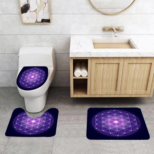 QRFASFZO 3 Stück Badematten und WC Vorleger Microfaser Weiches Badteppich badvorleger rutschfest Waschbar Badezimmerteppich Set,Glitzernde lila geometrische Formen, Blumen des Lebens-Design leuchten QRFASFZO 3 Stück Badematten und WC Vorleger Microfaser Weiches Badteppich badvorleger rutschfest Waschbar Badezimmerteppich Set,Glitzernde lila geometrische Formen, Blumen des Lebens-Design leuchten von QRFASFZO