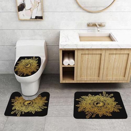 QRFASFZO 3 Stück Badematten und WC Vorleger Microfaser Weiches Badteppich badvorleger rutschfest Waschbar Badezimmerteppich Set,Gold Mandala, Indische Gartenblume in Blätterkrone QRFASFZO 3 Stück Badematten und WC Vorleger Microfaser Weiches Badteppich badvorleger rutschfest Waschbar Badezimmerteppich Set,Gold Mandala, Indische Gartenblume in Blätterkrone von QRFASFZO