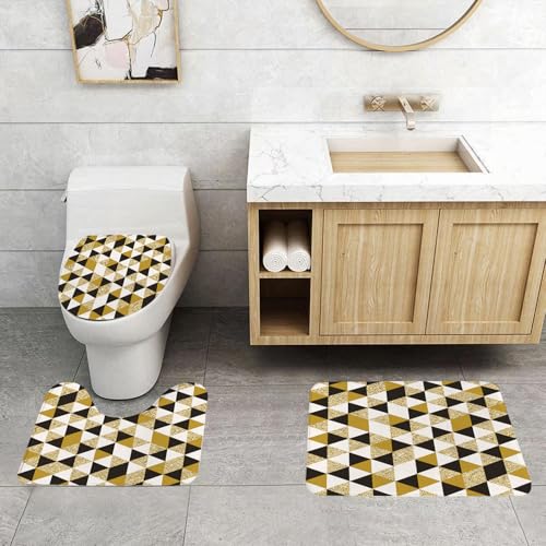 QRFASFZO 3 Stück Badematten und WC Vorleger Microfaser Weiches Badteppich badvorleger rutschfest Waschbar Badezimmerteppich Set,Gold und Weiß, Bronze geometrisches Dreiecksmuster in verschiedenen Se QRFASFZO 3 Stück Badematten und WC Vorleger Microfaser Weiches Badteppich badvorleger rutschfest Waschbar Badezimmerteppich Set,Gold und Weiß, Bronze geometrisches Dreiecksmuster in verschiedenen Se von QRFASFZO