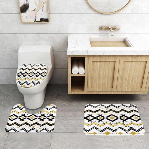 QRFASFZO 3 Stück Badematten und WC Vorleger Microfaser Weiches Badteppich badvorleger rutschfest Waschbar Badezimmerteppich Set,Gold und Weiß, Tribal Grunge Native American Theme Zig Zag Triangles B QRFASFZO 3 Stück Badematten und WC Vorleger Microfaser Weiches Badteppich badvorleger rutschfest Waschbar Badezimmerteppich Set,Gold und Weiß, Tribal Grunge Native American Theme Zig Zag Triangles B von QRFASFZO